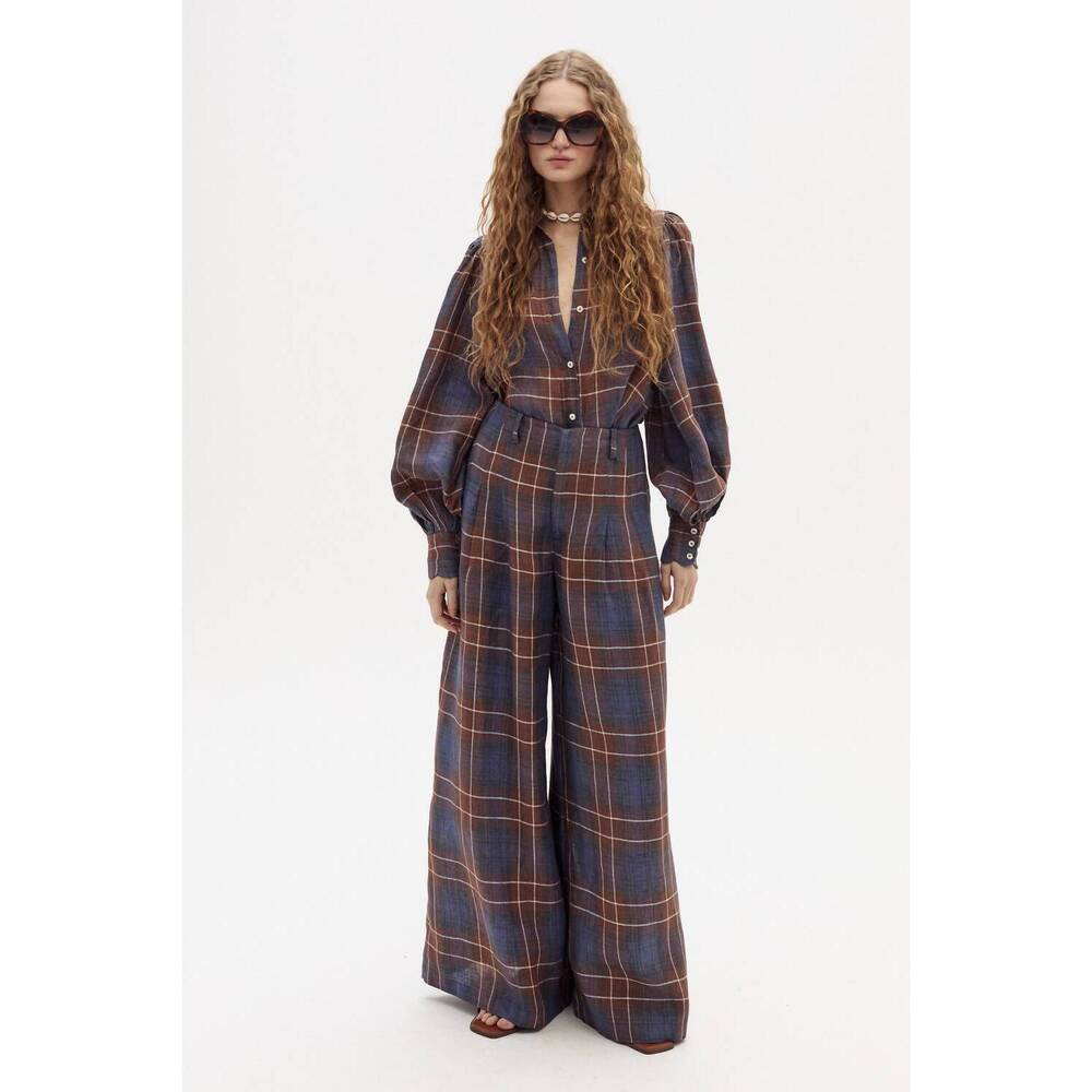 NEW LANTHROPY camille linen shirt in forest checks